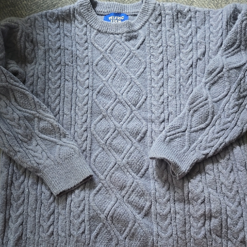 Aelfric Eden Blue Crewneck Cable Knit Sweater